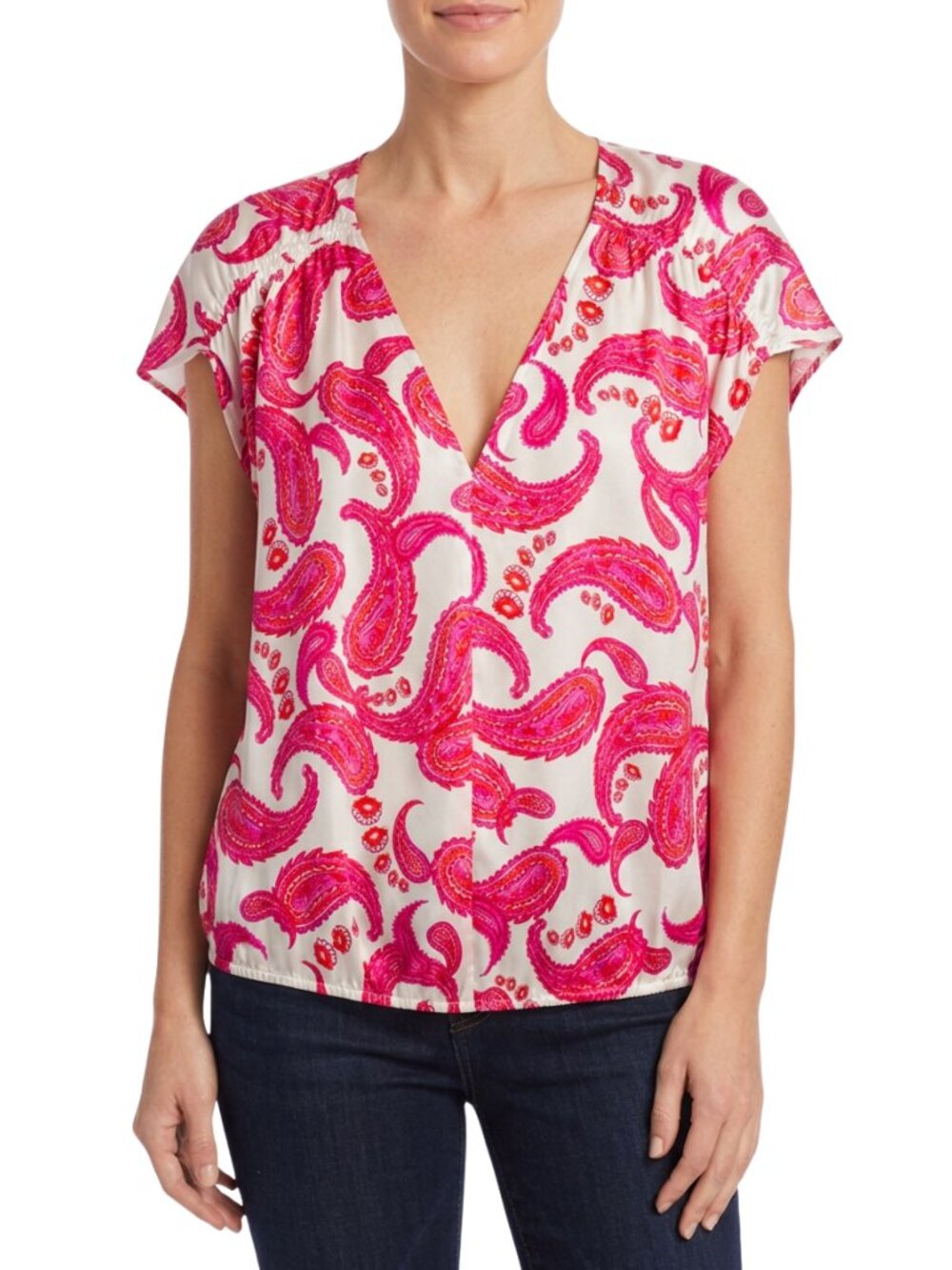 Hale Bob Fuscia & White Paisley Silk Blouson Blouse